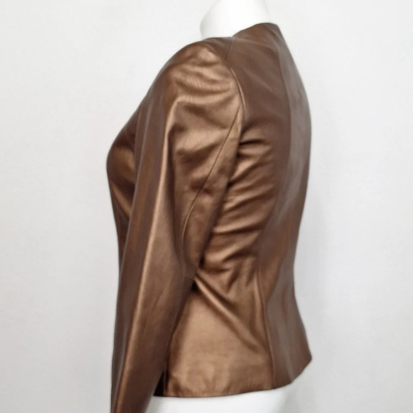 Preston & York Preppy Genuine Lamb Skin Minimalist Front Zip Biker Jacket M - Picture 5 of 8